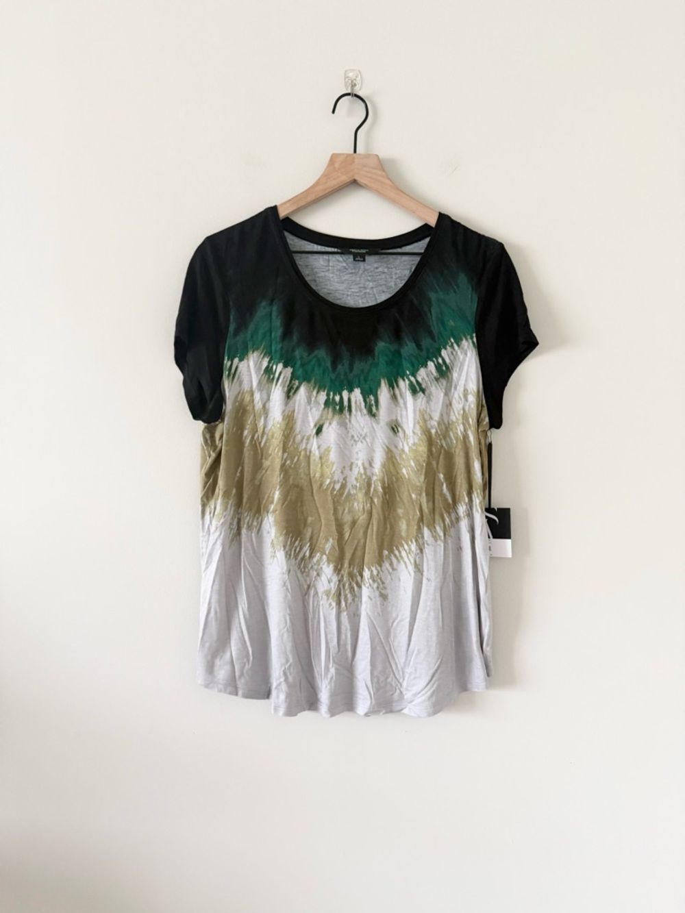 NWT Simply Vera Tie-Dye Short Sleeve Scoop Neck Top - Black, Green Multi Size L